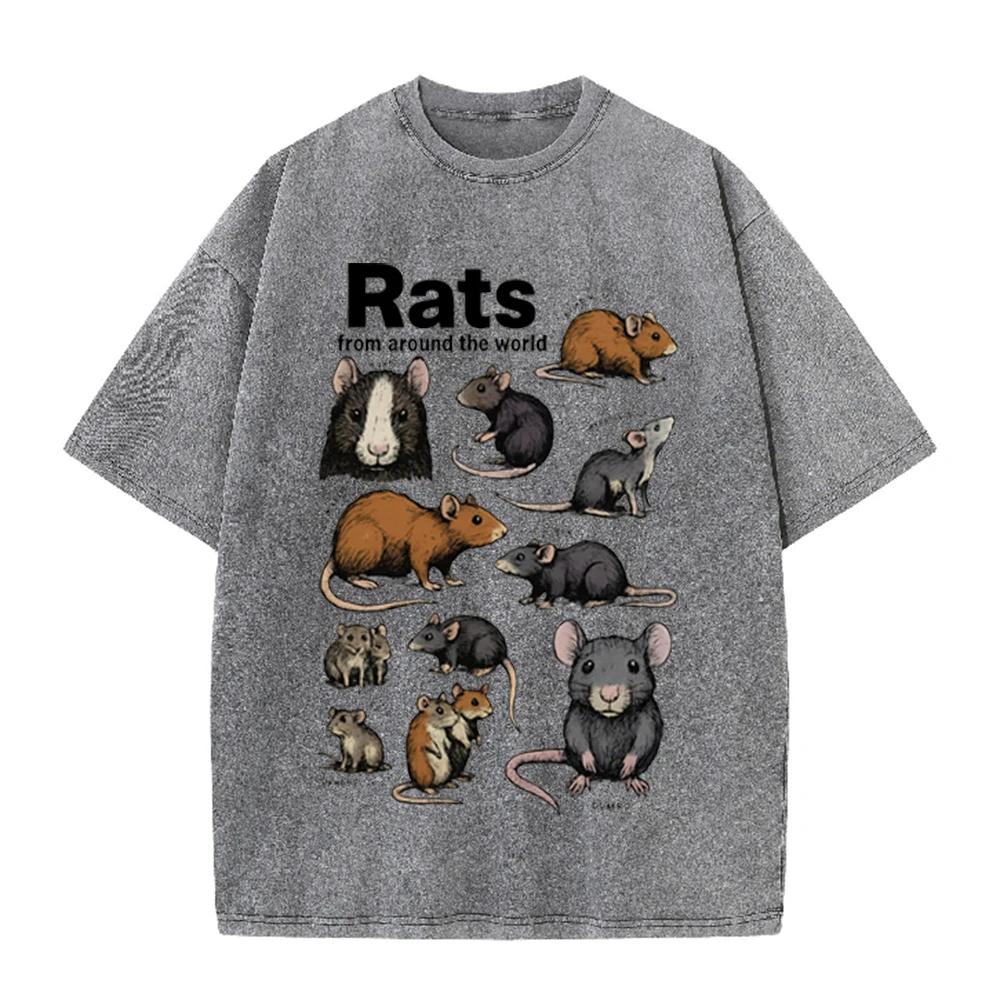 2026 Vintage Gewaschenes Beige Haustierratte Kollektion Grafik T-Shirt Nagetier Tier Retro Print Übergroß Lässig Kurzarm Tee