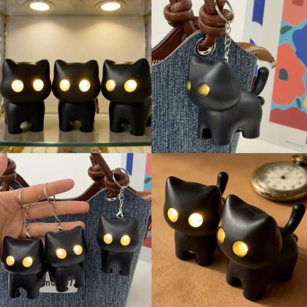 Novelty Cat Night Light Keychain Sound Effects Car Ornament Backpack Accessory