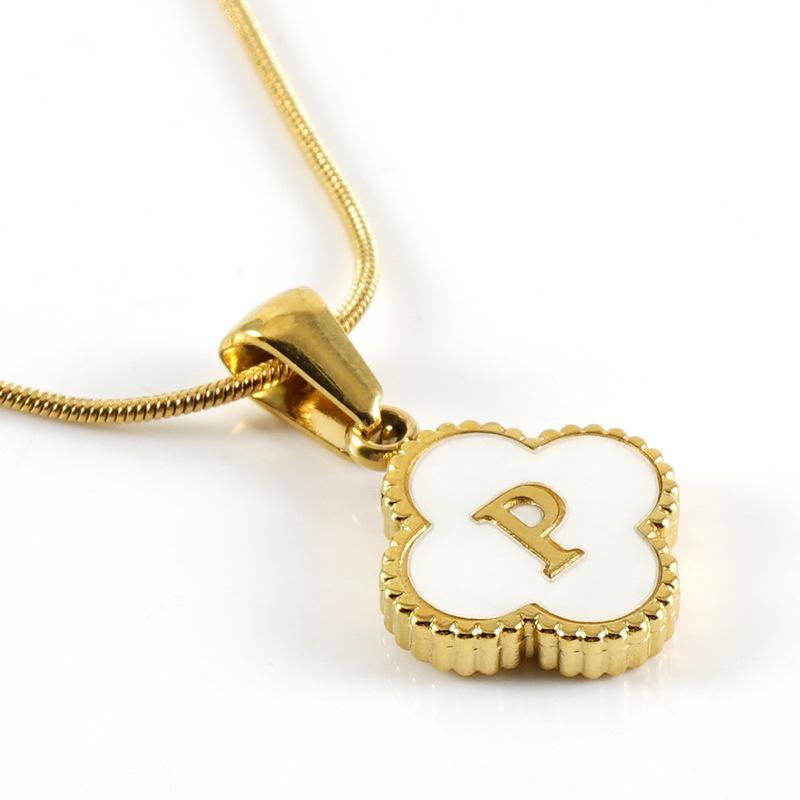 Simple 18K Four-leaf Clover Letter Necklace Female Snake Bone Chain Shell Letter Pendant Jewelry 2026