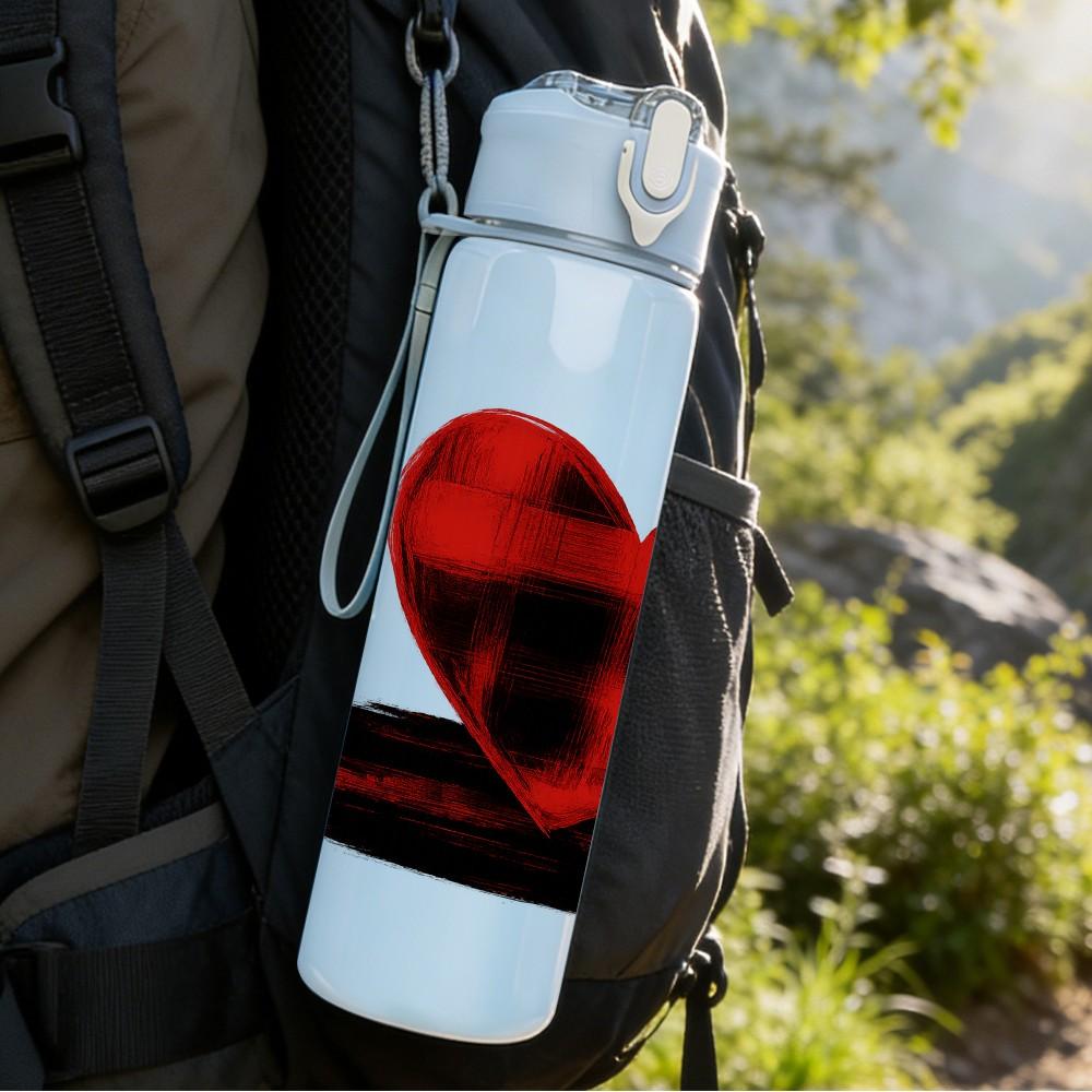 1PC Red Black Plaid Heart 750ml Color Plastic Sports Water Bottle Leakproof Flip Straw Lid Suitable for Sports Office Home Use