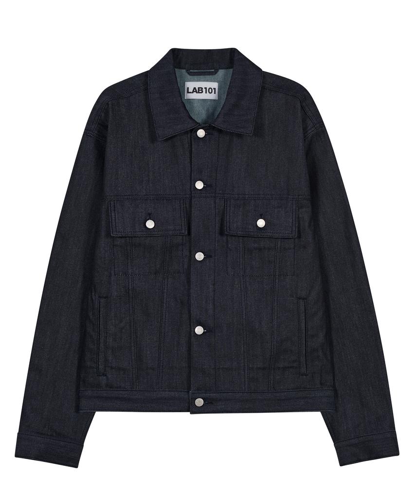 Lab101 Semi-Overfit Raw Indigo Denim Trucker Jacket (Dark Blue)