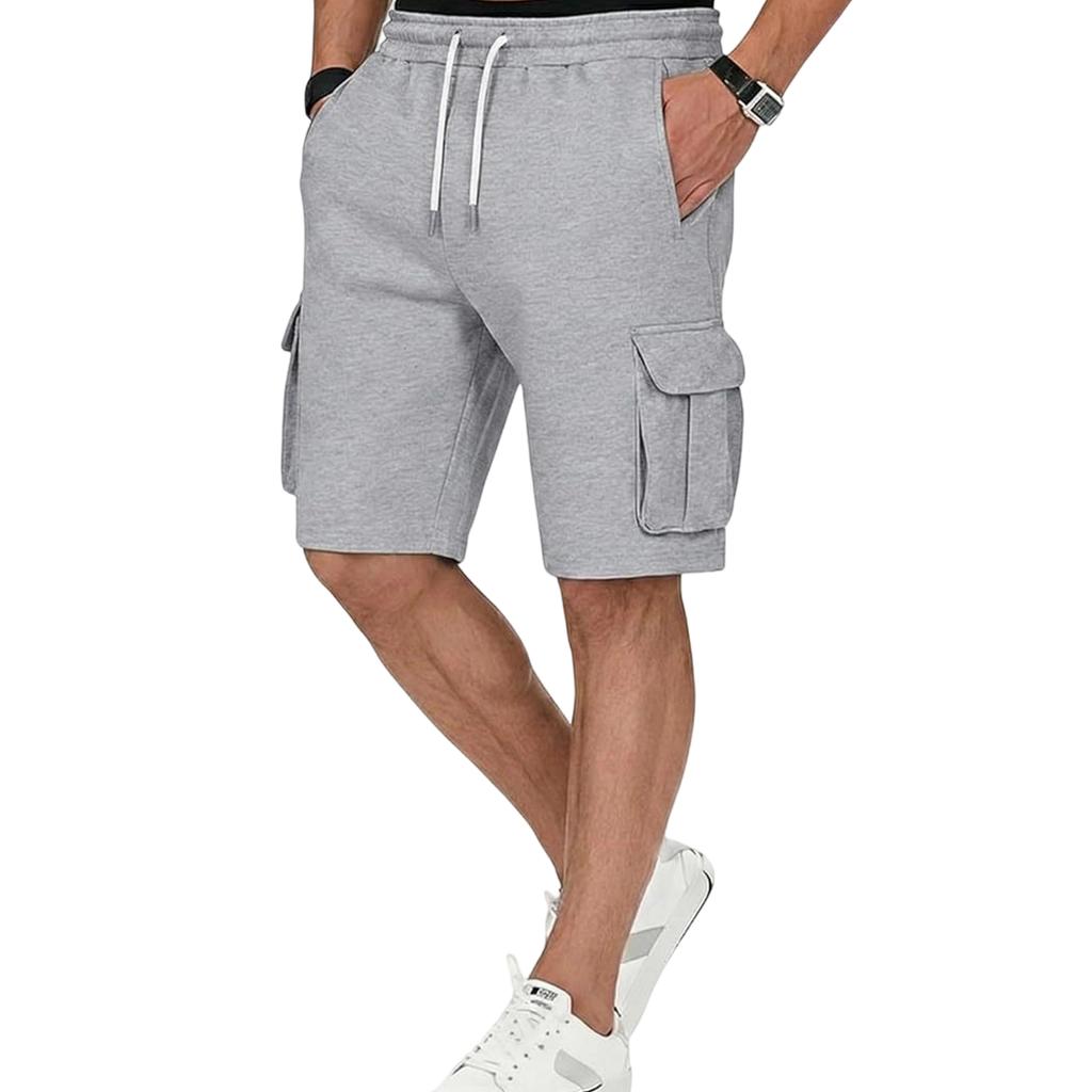 Men Casual Loose Fit Jogger Shorts with Elastic Waist Drawstring and Multiple Pockets for Daily Wear and Sports