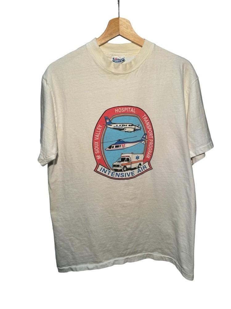 

Vintage 80s Intensive Air Hospital T-Shirt Sz L Hanes Sioux Valley White Unisex T-Shirt S