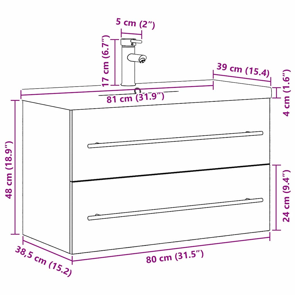 Washbasin Cabinet with Drawers Rustic Wood Look 80 X 38.5 X 48 Cm