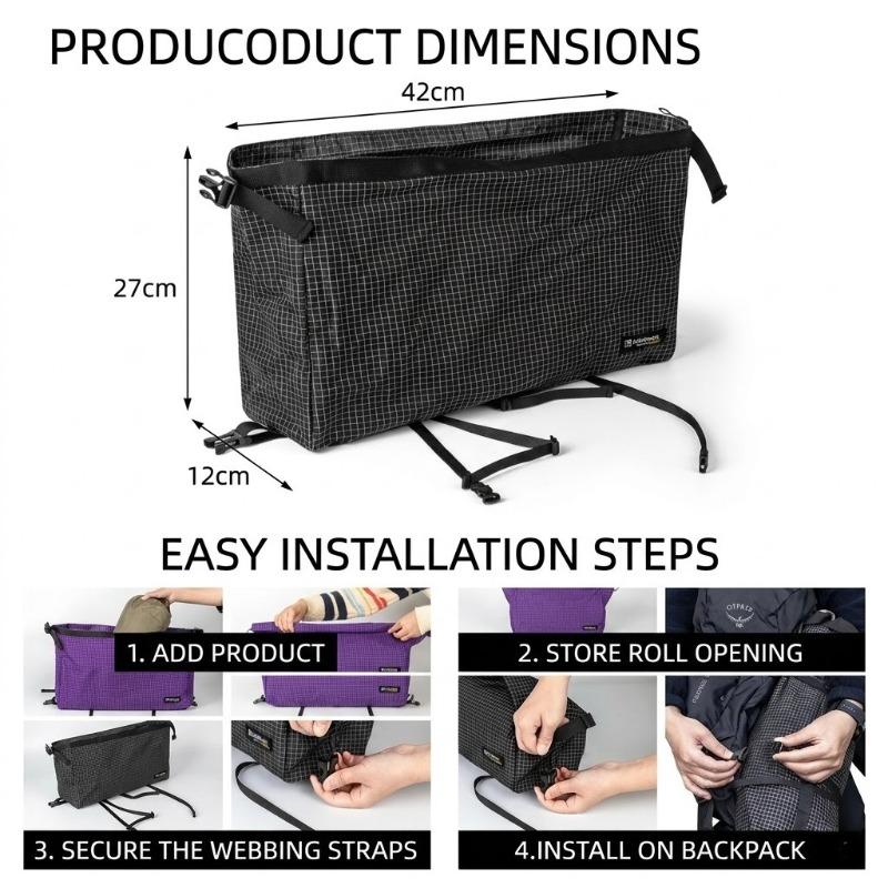 Ultralight Dyneema Backpack Top Lid Waterproof Expansion Pouch Multifunctional External Storage Bag for Hiking & Mountaineering