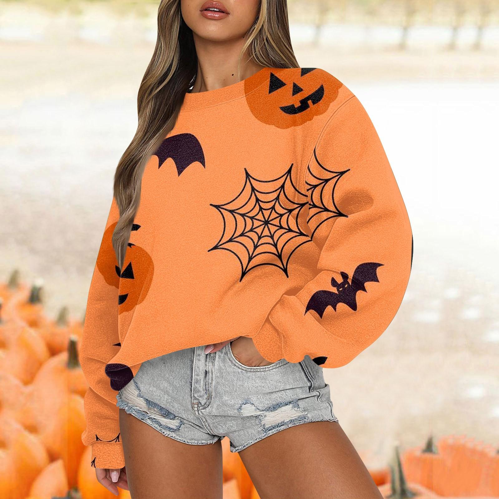

Женская повседневная мода Хэллоуин принт круглый вырез свободный длинный рукав свитшот топ XL