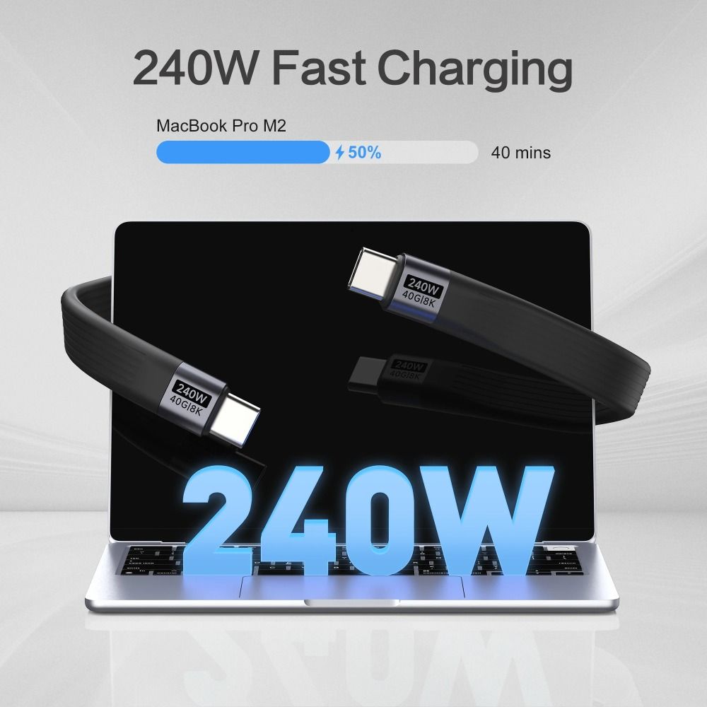 Silicone USB Cable Keychain High-Speed Transfer 40Gbps Data Cable 240W USB C Cable Universal