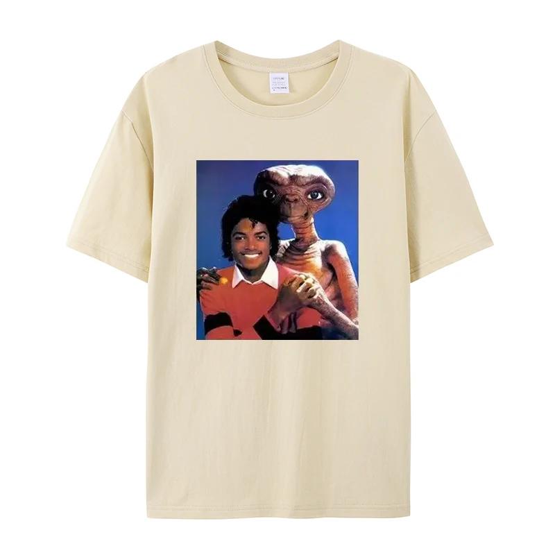 

Летняя мода 2025, футболка с короткими рукавами, круглым вырезом, свободного кроя, с принтом Майкла Джексона и E.t.T для мужчин и женщин 3XL