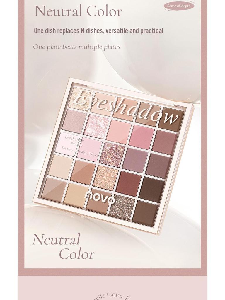 NOVO 25-Color Macaron Eyeshadow Palette: Versatile Earth Tones, Pearlescent Matte, Blush & Contour All-in-One