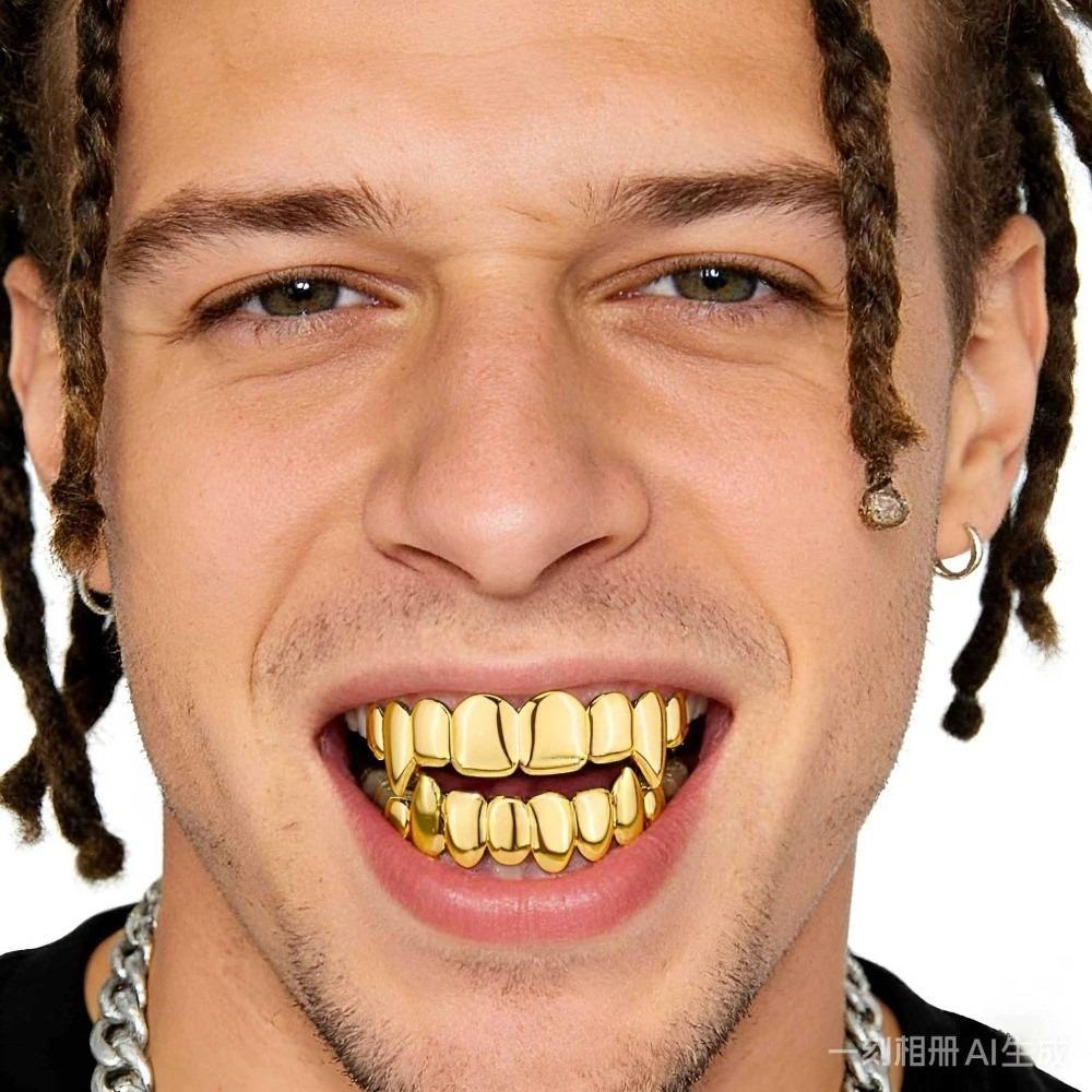 Hip Hop Teeth Grillz Top Bottom Set 18K Gold Teeth Jewelry Trendy Fangs Glossy Teeth  Events