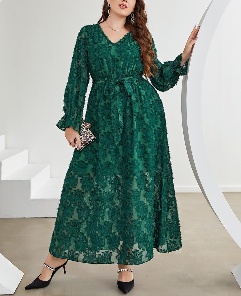 Bestseller: Orientalisches Patchwork-Blumenkleid in Übergröße, Elegantes Temperament, Frühjahrs-/Herbstmode