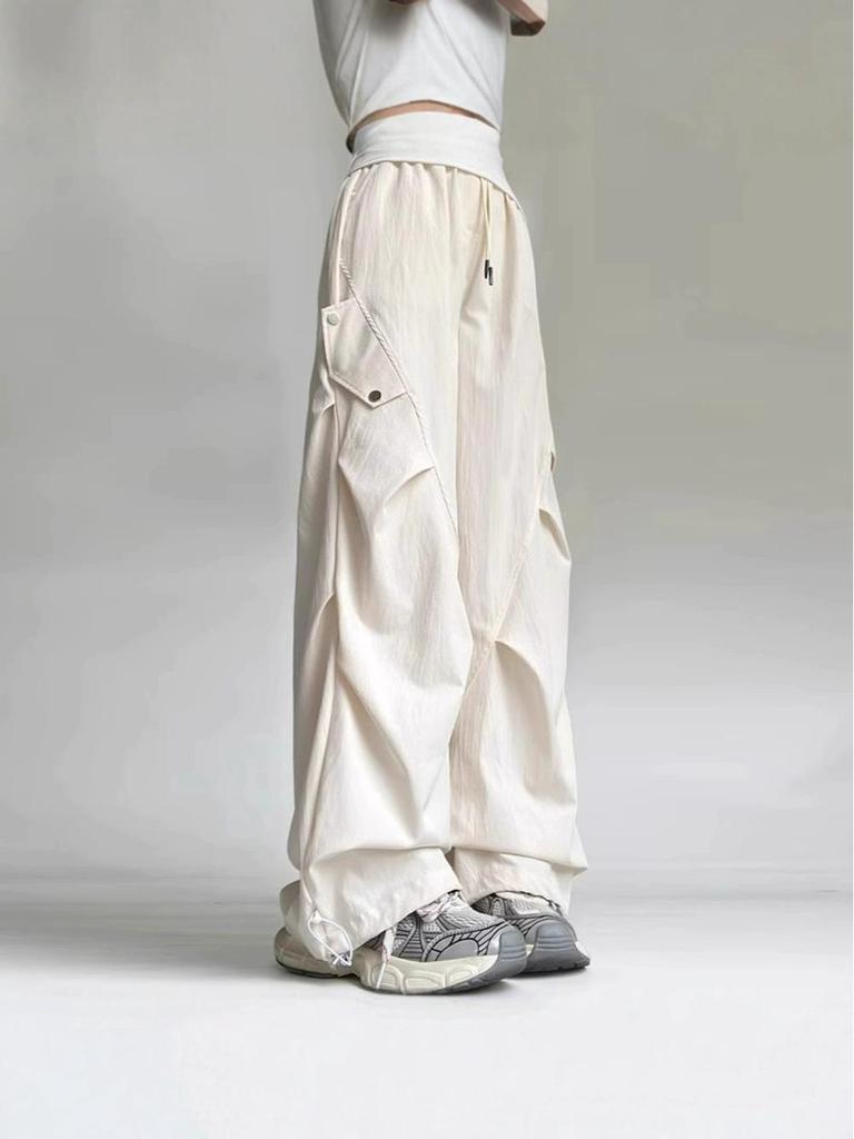 Women's XS Off-White Quick-Dry High-Waisted Wide-Leg Cargo Pants - Petite, Summer 8-Point Style