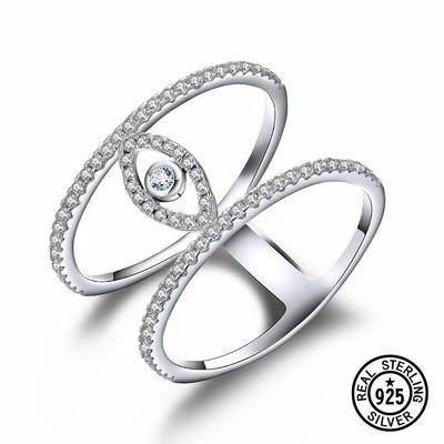 925 Sterling Silver Rings Evil Eye Micro Pave Clear Zirconia Fashion Party Rings For Women Gifts Fine Accessories Jewelry