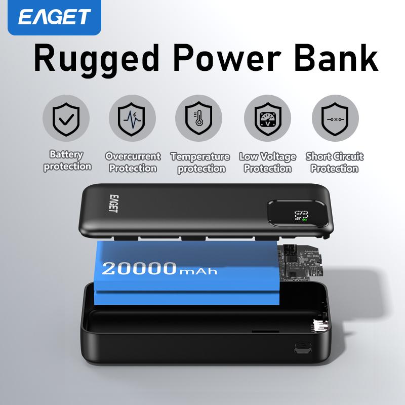 EAGET Bærbar lader PD22.5W 20000mAh USB-C QC 4.0 Hurtiglading Digitalt Display Lader for iPhone 16/15/14/13/12/11, for Samsung, Android