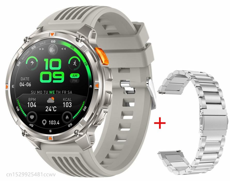 Herren HT33 Smartwatch 1,7 Zoll LED-Taschenlampe BT-Anrufe Outdoor-Sport Kompass Gesundheitsüberwachung 1100mAh Großer Akku Smartwatch