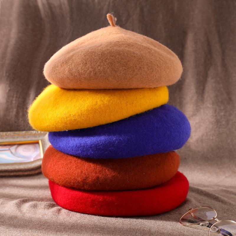 Korean Version of Wool Beret Women's Autumn and Winter Painter Hat Pumpkin Mushroom Hat Thickened Wool Warm Hat