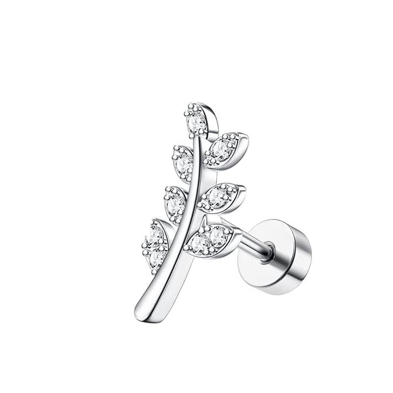 Bobisty 1pc 16G Cartilage Earring Stainless Steel Opal CZ Earrings Flat Back Cartilage Conch Helix Piercing Jewelry for Women