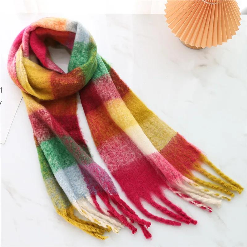 Autumn Winter Luxury Women Scarves 240*38Cm Men Thickening Warm Scarf Rainbow Plaid Tassel Shawl Cashmere Imitation Fashion Wrap