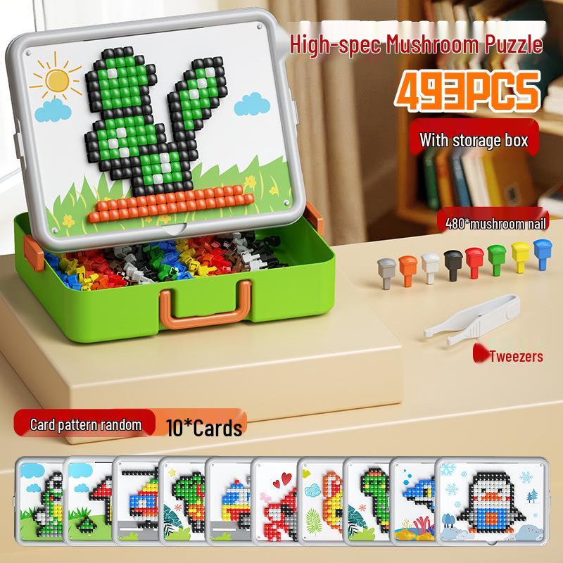 3D Mushroom Nails Puzzle Toy for Kids: DIY Educational Insert Board & Building Blocks