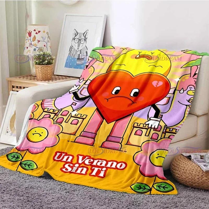 Cartoon Bad Bunny Coperta Coperte di flanella Musica pop latina Coperte calde in pile di peluche per biancheria da letto per divano adulto per tutte le stagioni