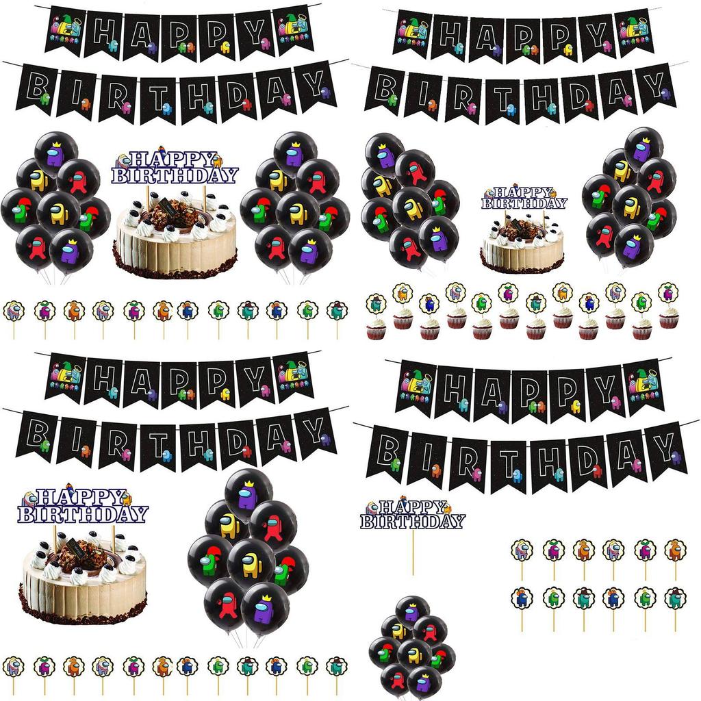 Party Theme Birthday Decor Suit Supplies Set Balloon Banner Cake Topper