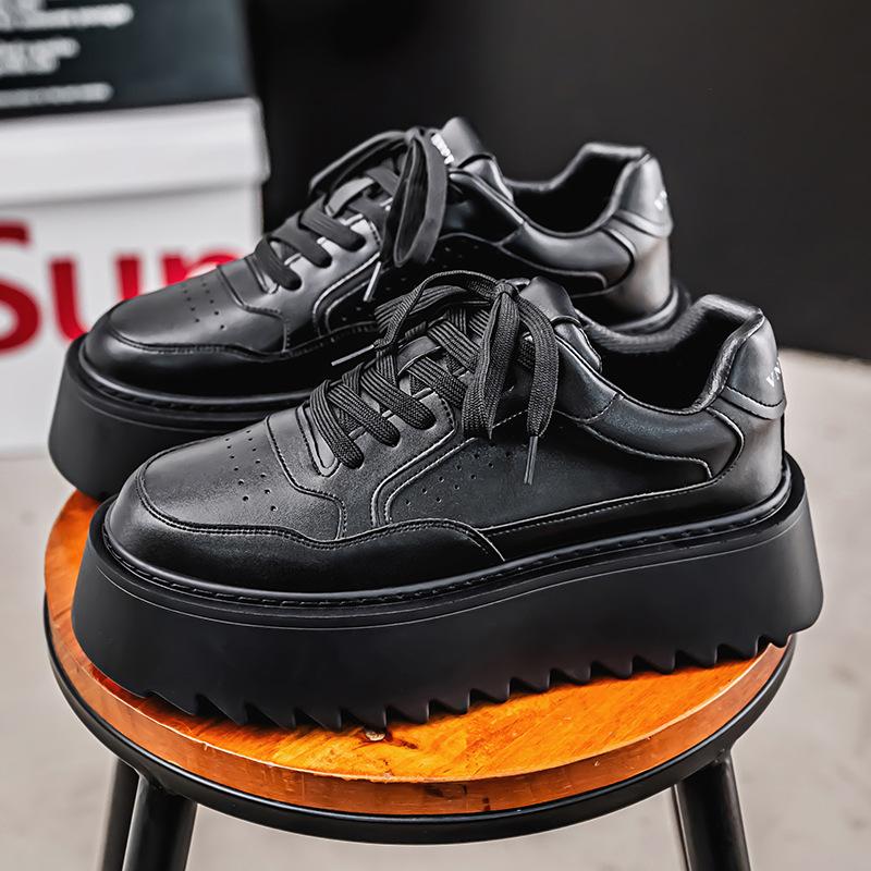 

Мужская обувь 2025 весна новая модная тенденция увеличивающая рост обувь на платформе молодежная для активного отдыха путешествий низкие кеды на шнуровке 39 чёрный