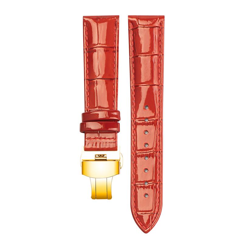 Uhrenarmband aus echtem Leder, 12 mm, 14 mm, 16 mm, 18 mm, 20 mm, Rot, Schwarz, Weiß, Lila, Uhrenarmband, Schmetterlingsschnalle, glänzendes Band, Handgelenksgurt