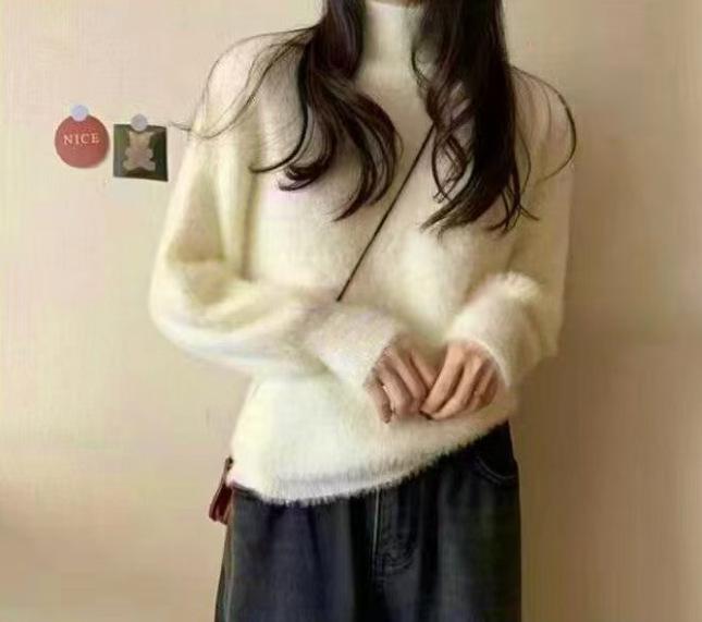 

Женский свитер из мягкого норкового трикотажа - Большой, Осень/Зима One Size абрикосовый