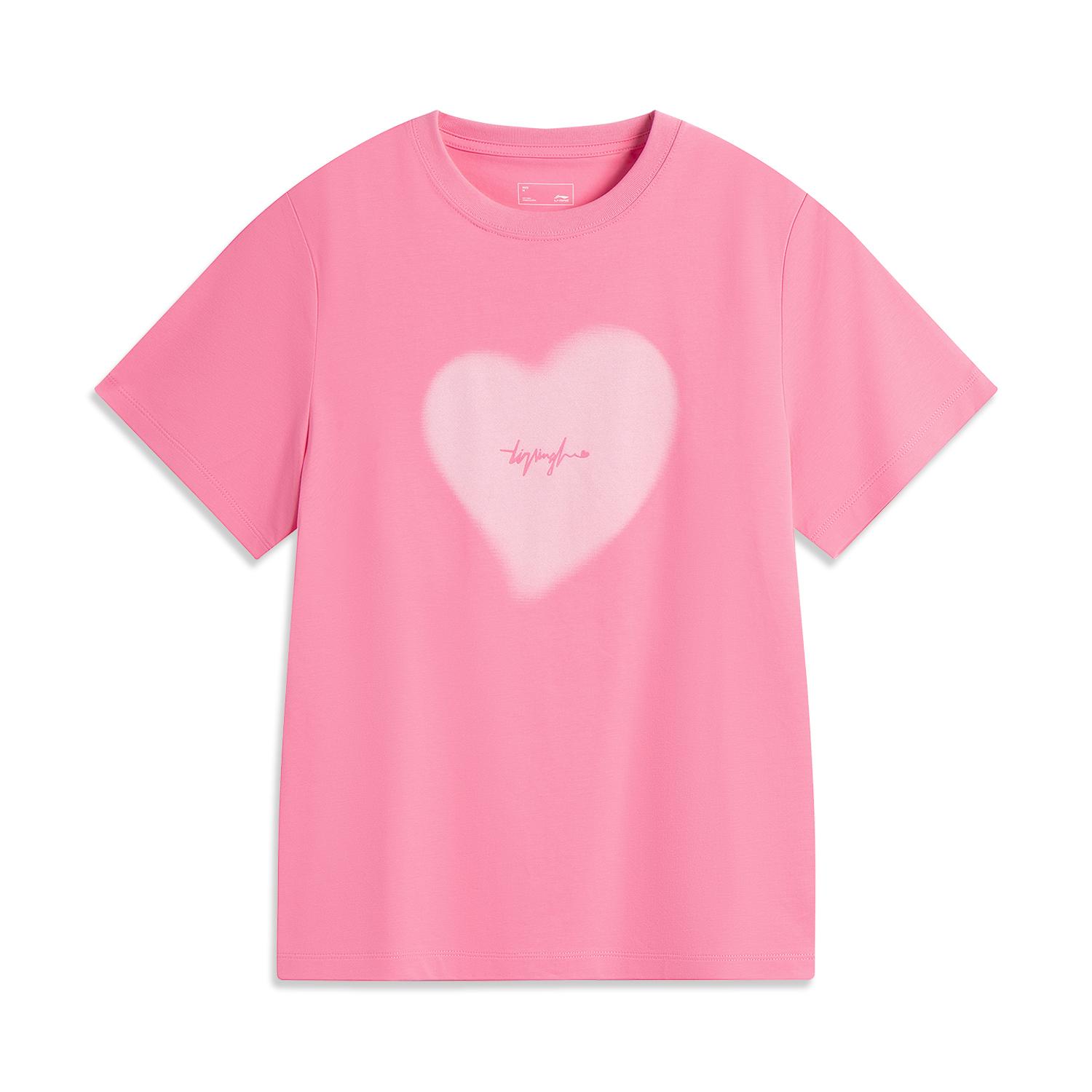 

Li-Ning Comfortable Casual Simple Round Neck Pullover Heart Letter Print Loose Breathable Short Sleeve T-Shirt Women T-Shirts AHSV260-4 XXL