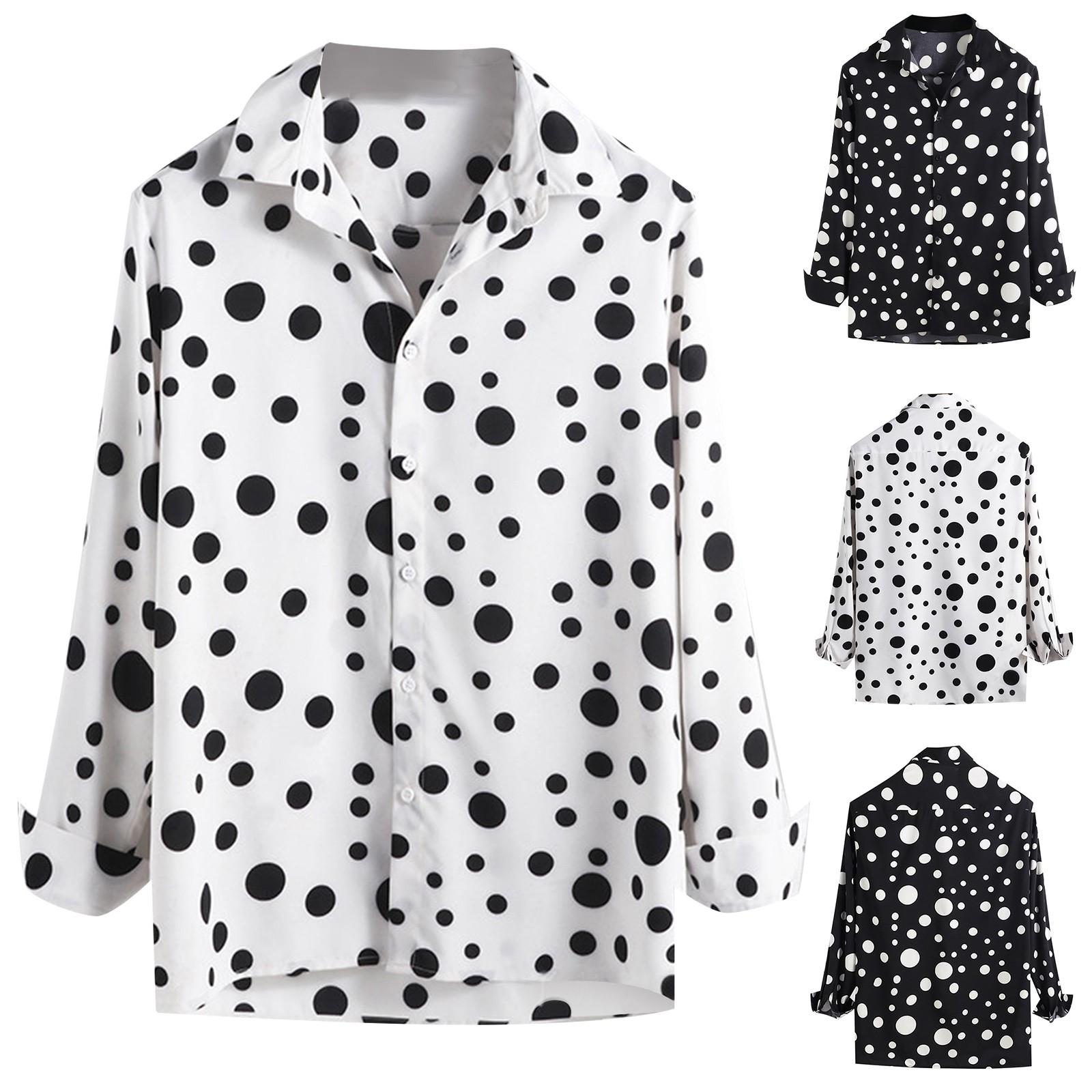 

Autumn And Winter Men s Polo Neck Button Long Sleeve Shirt Dot Casual Top