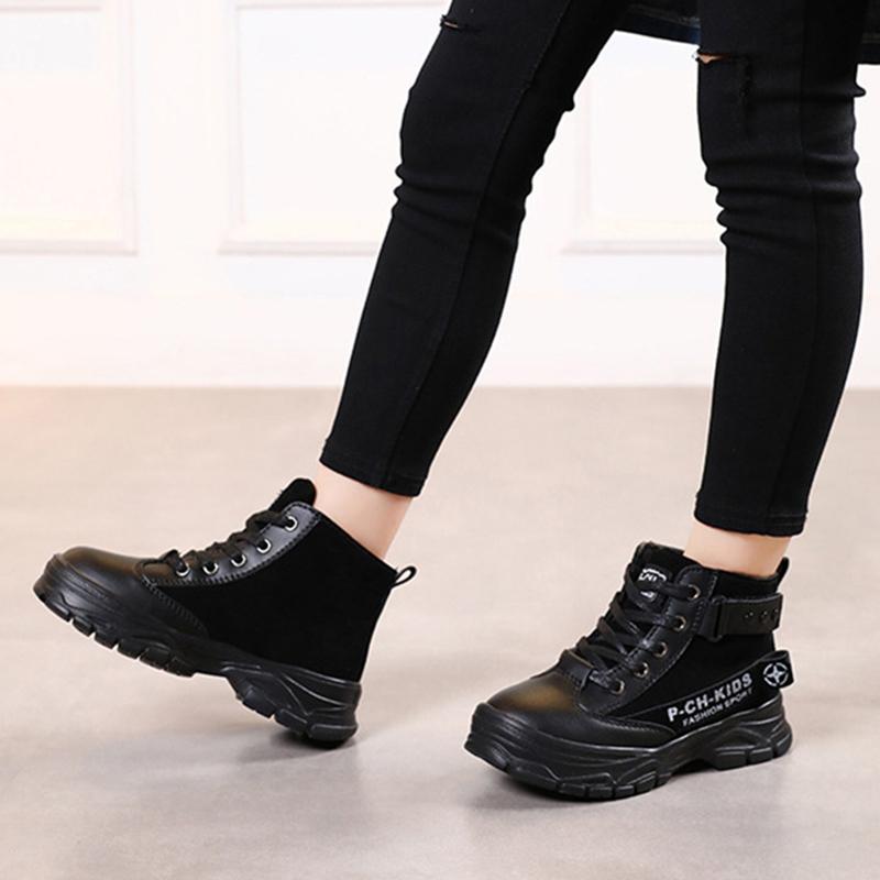 Kinder Stiefeletten im britischen Stil Winter Kinder Rutschfest Weiches Leder Mode Schnürstiefel für Kinder