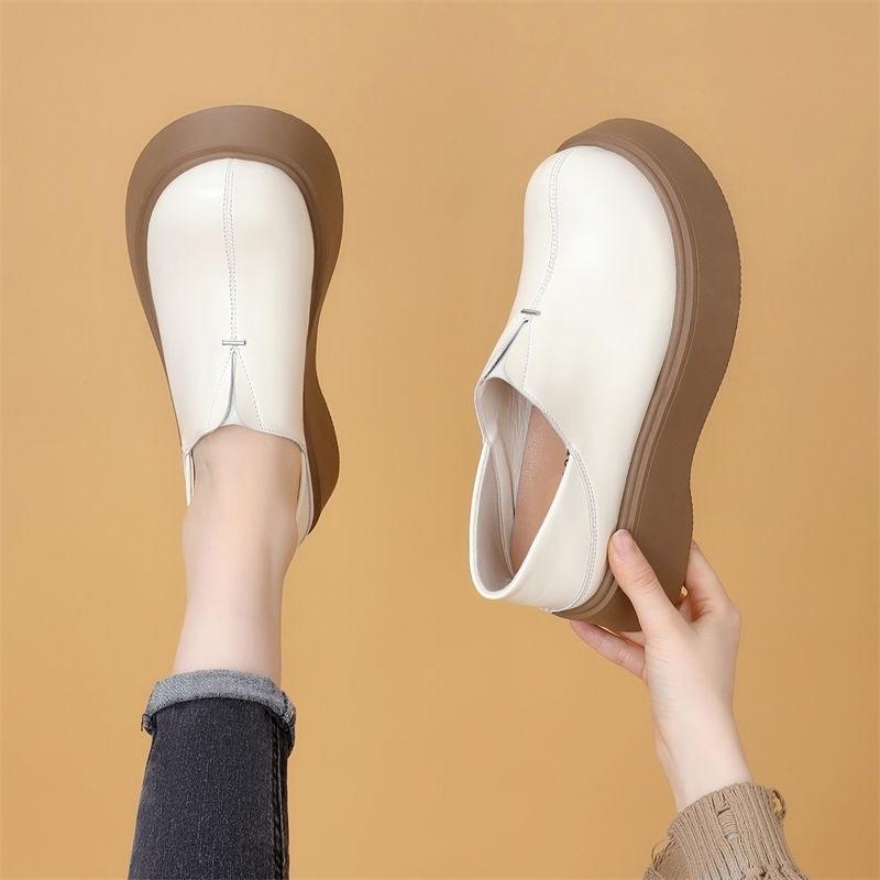 Fashion Loafers Women's Platform Small Men 2025 Spring New Retro Muffin Commuting One Foot Small Leather Shoes