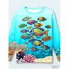 4-15 Years Old Comfortable Polyester Boys Girls Children Long Sleeve T-Shirt Sea Animal Fish 3D Printed T Shirt Kids Clothing