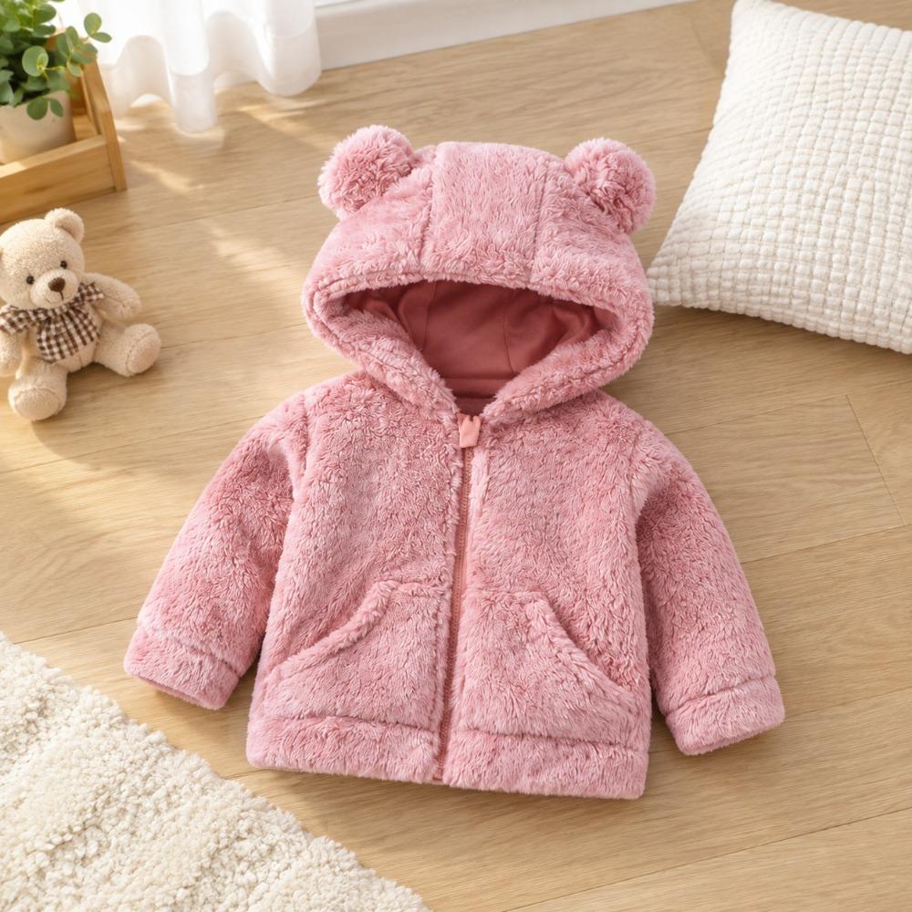 Kids Plush Zip Up Jacket Hooded Fleece Lined Warm Boys Girls Baby Fall Winter