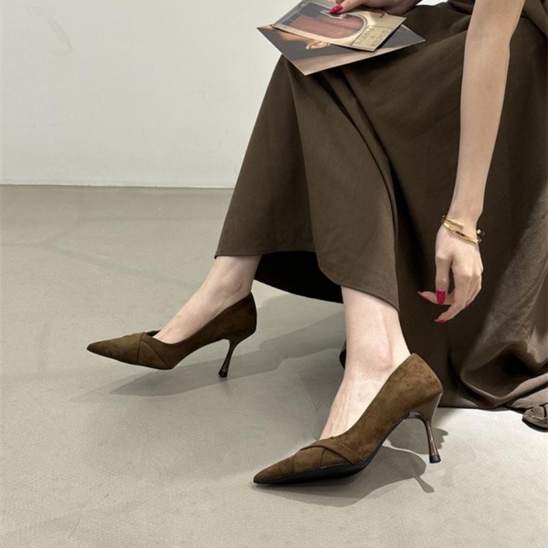2026 New Spring Suede Women Slip On Shoes Sexy Thin High Heels Wedding Party Shoes Women's Elegant Pointed Toe Dress Pumps
