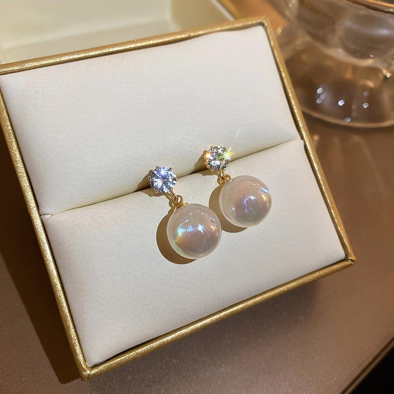 Korea Mode Neu Leichter Luxus Schlicht Klassisch Perlen-Ohrhänger Geburtstagsgeschenk Frau Zirkonia Stecker