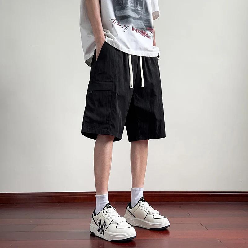 

Мужские летние быстросохнущие шорты, эластичный пояс, карман, модная уличная одежда, дышащие, с ощущением прохлады, мужские повседневные шорты XXXXL чёрный