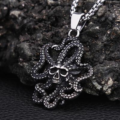 Vintage Punk Octopus Skull Pendant Gothic Men's Necklace Bicycle Unique Jewelry Gift Accessories