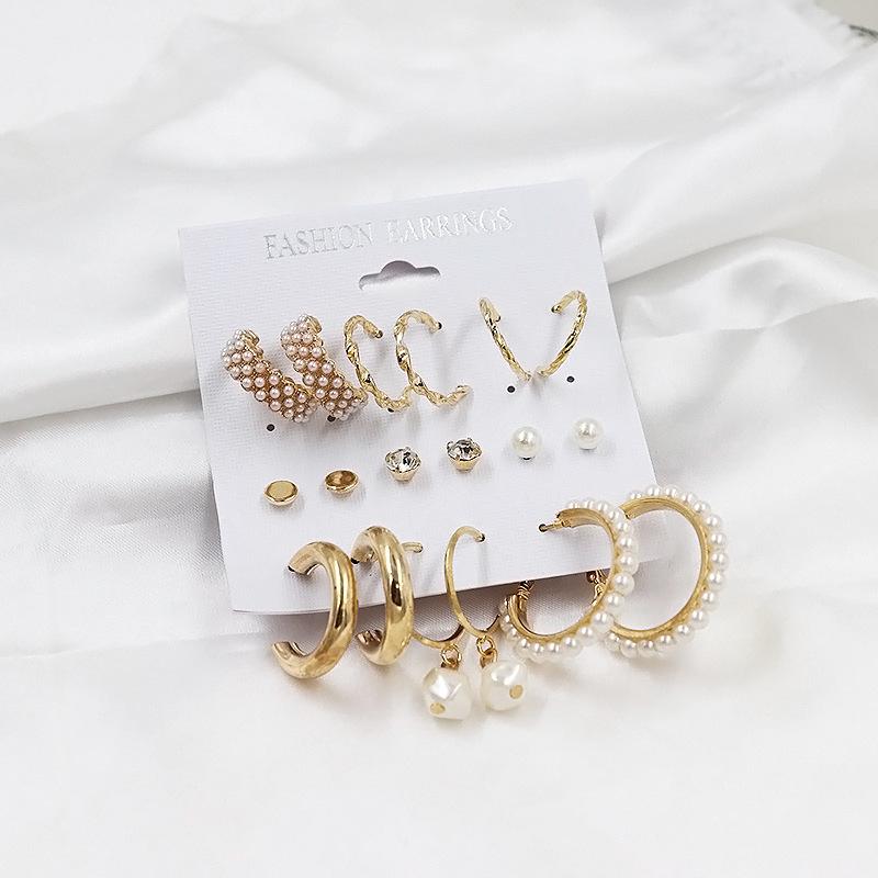 2024 European & American Fashion: Exaggerated Pearl & Crystal Butterfly Stud Earrings - 6 Pairs Set for Women