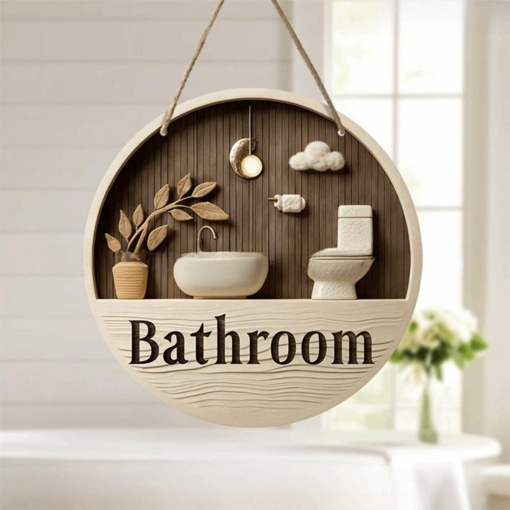 2D Flat Wall Art Sign Wooden Circle Decorative Plaque Toilet Decorative Plate Home Decor