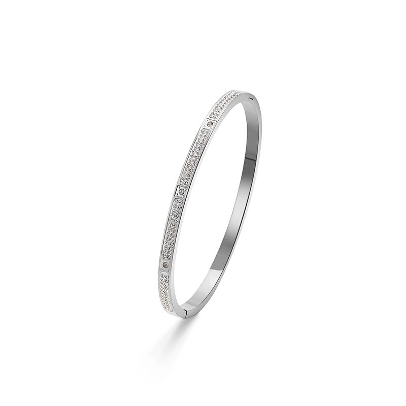 Stainless Steel Bracelet, Gold-plated Rhinestone Pendant, Wedding Party, Engagement Anniversary Gift 17.5cm&Stainless Steel