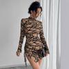 Autumn Winter Women Slim Fit Side Drawstring Small Stand Collar Long Sleeve Irregular Mini Dress Mature Style Retro Sexy Elegant Women Dress