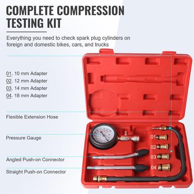 Auto Tools 0-300 PSI Gasoline Engine Compression Meter Automotive Cylinder Tester Kit Pressure Gauge