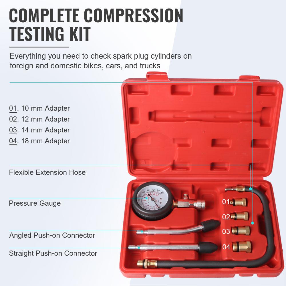 0-300 PSI with M10 M12 M14 M18 Adapter Automotive Cylinder Tester Kit Gasoline Engine Compression Meter Pressure Gauge