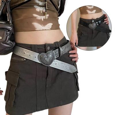 Westlicher PU-Gürtel für Damen mit Prägemuster Breiter Cowgirl-Gürtel für Jeanshosen Mädchen 2000er Gürtel Dekorative Taille