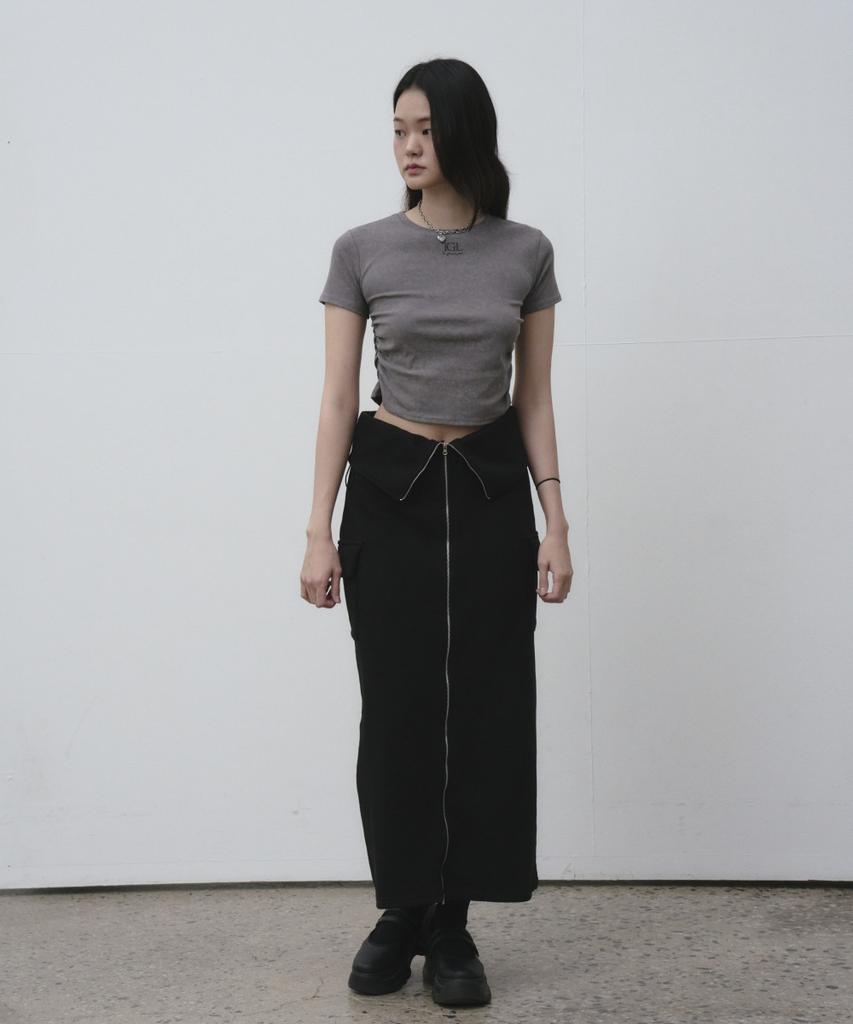 THE GREEN LAB Two-Way Zipper Cargo Long Skirt [Melange Grey]