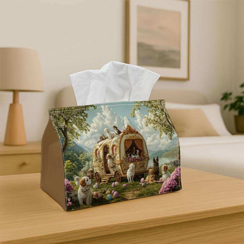 1pc Classic Baroque Pastoral Easter Tissue Holder - Puppy Carriage Garden Scene, Suitable for Office, Parties, And Living Room Decor, Kitchen Events -