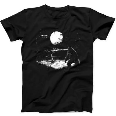Bigfoot Loch Ness Monster Alien UFO Full Moon Believe Weird Humorous Hilarious Witty Funny Gift Black Tee T Shirt 393