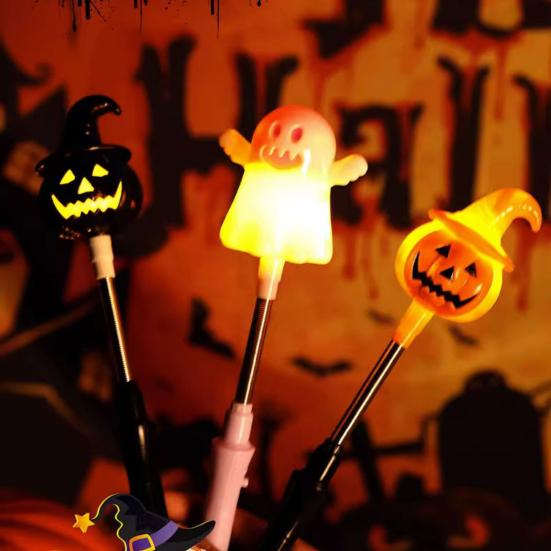 Halloween Pumpkin Glow Wand Flashing Toy Pumpkin Stick Ghost Flashing Wand Shake Toy Christmas Birthday Festive Atmosphere Enhancer