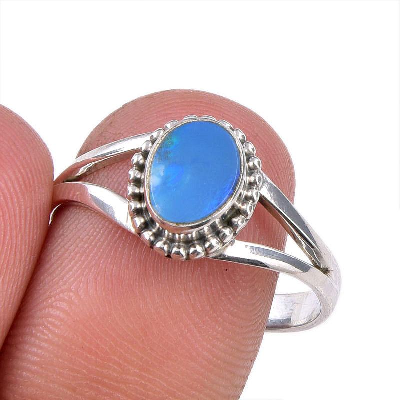 

Natural Australian Opal Gemstone 925 Solid Sterling Silver Ring Size 9.5 z4B17